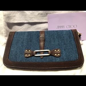 JimmyChoo Denim and leather zip round wallet